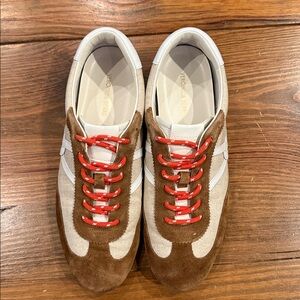 Veronica Beard Brown/Tan Sneakers with Red Laces